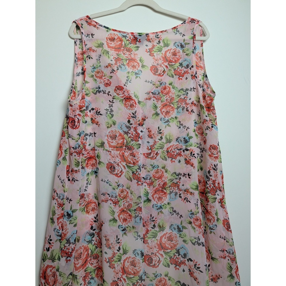 Torrid Womens Plus 0X Pink Floral Sheer Chiffon Hi-Low Sleeveless Tunic Blouse - Picture 8 of 9